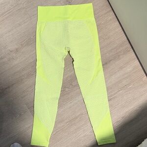 Women’s Large Neon Yellow Textured Legging and long sleeve crop top